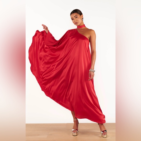 Show Me Your MuMu Dresses & Skirts - Show Me Your Mumu Rhea One-Shoulder Dress in Red Lux Satin - Size L